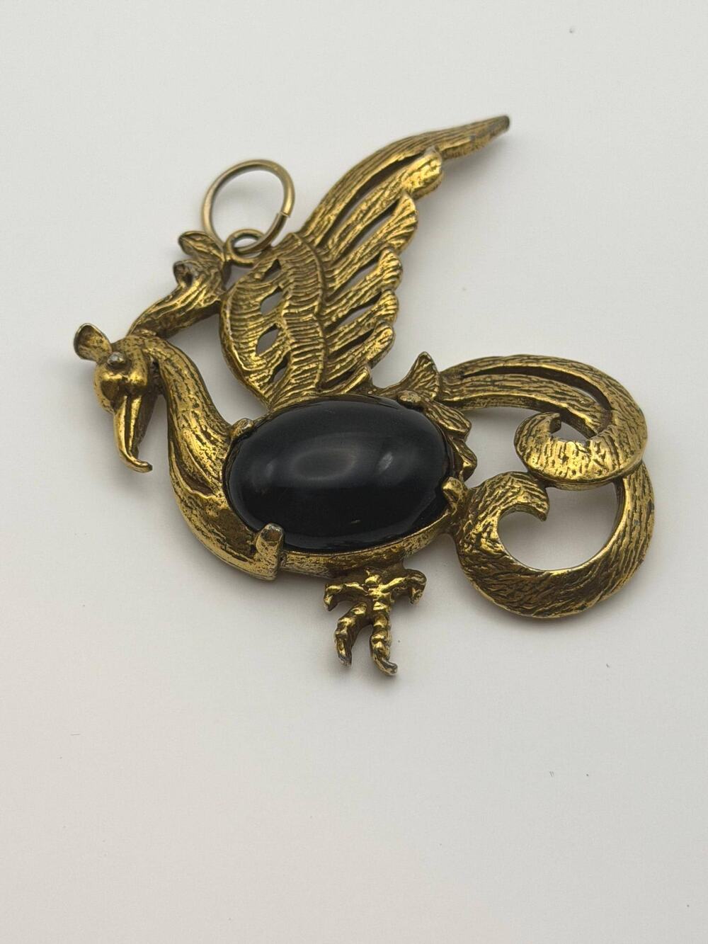 Vintage Phoenix Bird Black Jelly Belly Pendant